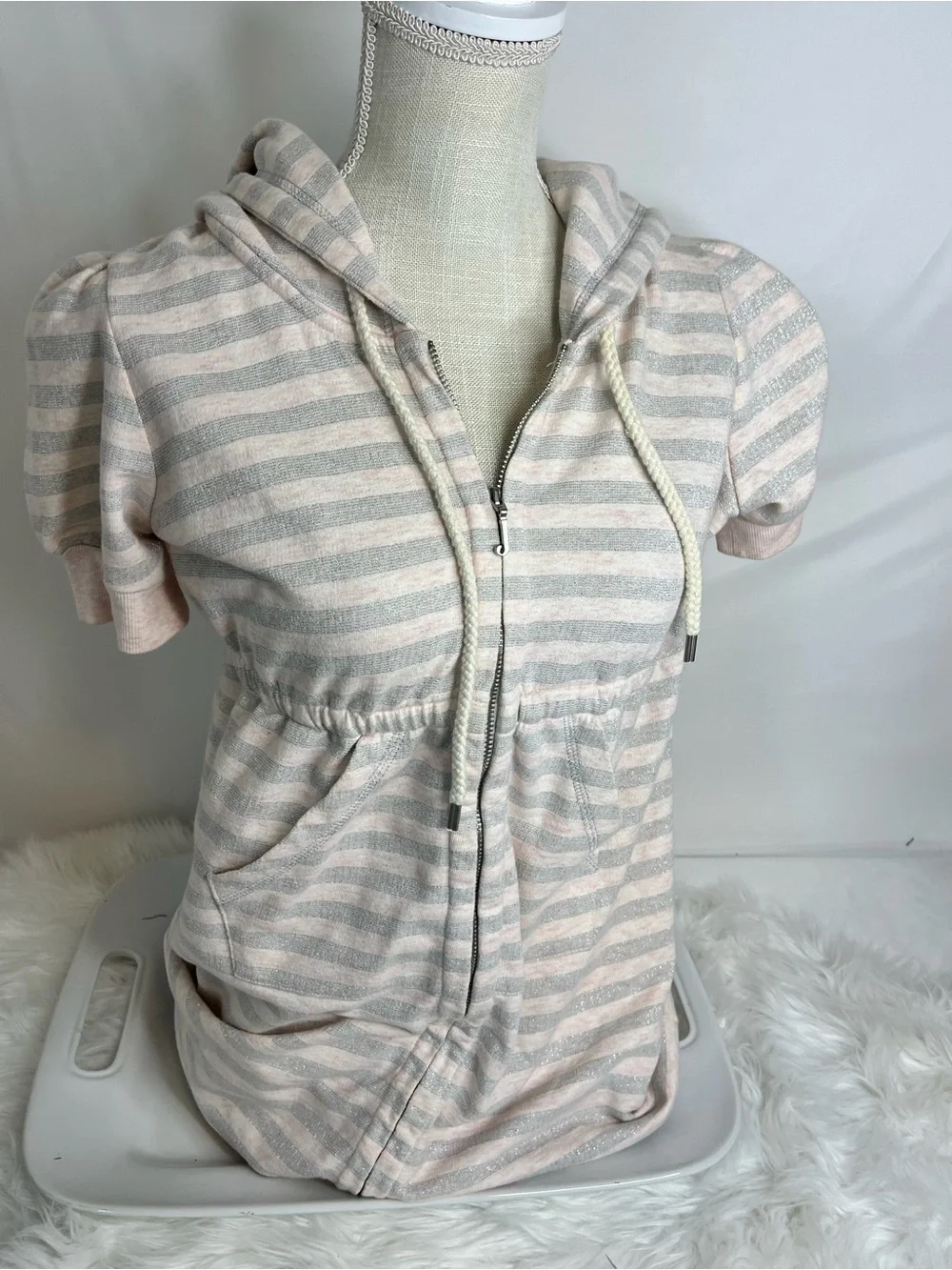 NWT Juicy Couture Pink and Gray Striped Hooded Mini  Dress
